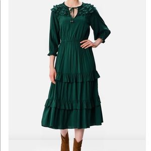 eShakti Ruffle Tiered Green Peasant Dress